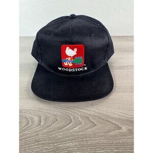 Vintage Woodstock Festival Snapback Hat Black Dove Guitar Logo GEM Licensed 90s